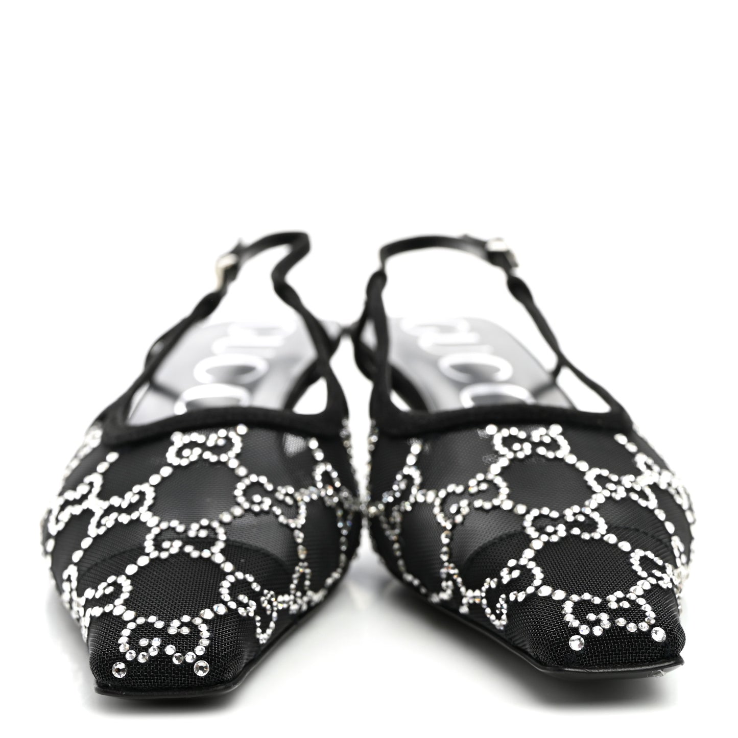 Tela Retino Kid Scamosciato Crystal GG Monogram Square G 35mm Slingback Pumps 37 Black