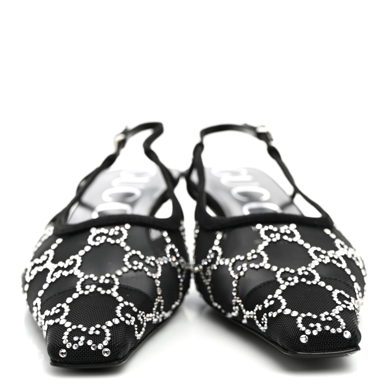 Gucci Tela Retino Kid Scamosciato Crystal GG Monogram Square G 35mm Slingback Pumps 37 Black 2 of 8