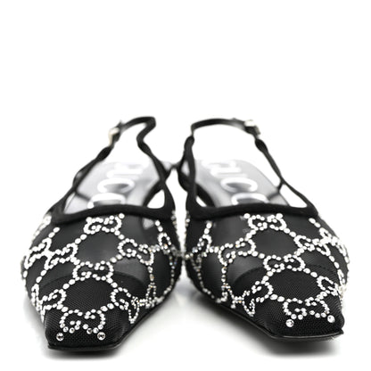 Gucci Tela Retino Kid Scamosciato Crystal GG Monogram Square G 35mm Slingback Pumps 37 Black 2 of 8