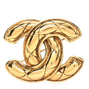 Metal Quilted Large CC Brooch Gold