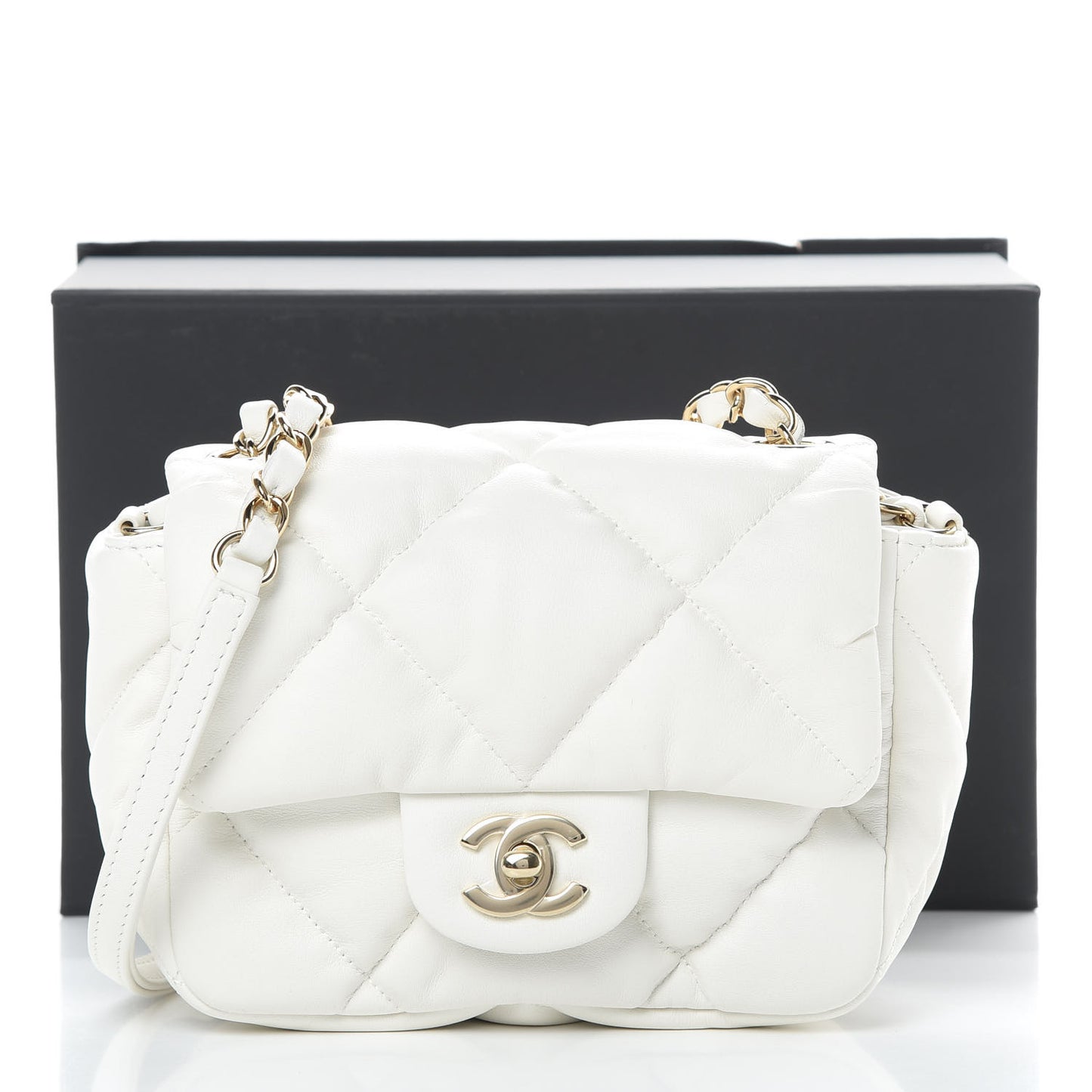 Calfskin Quilted Mini Square Bubbly Flap White