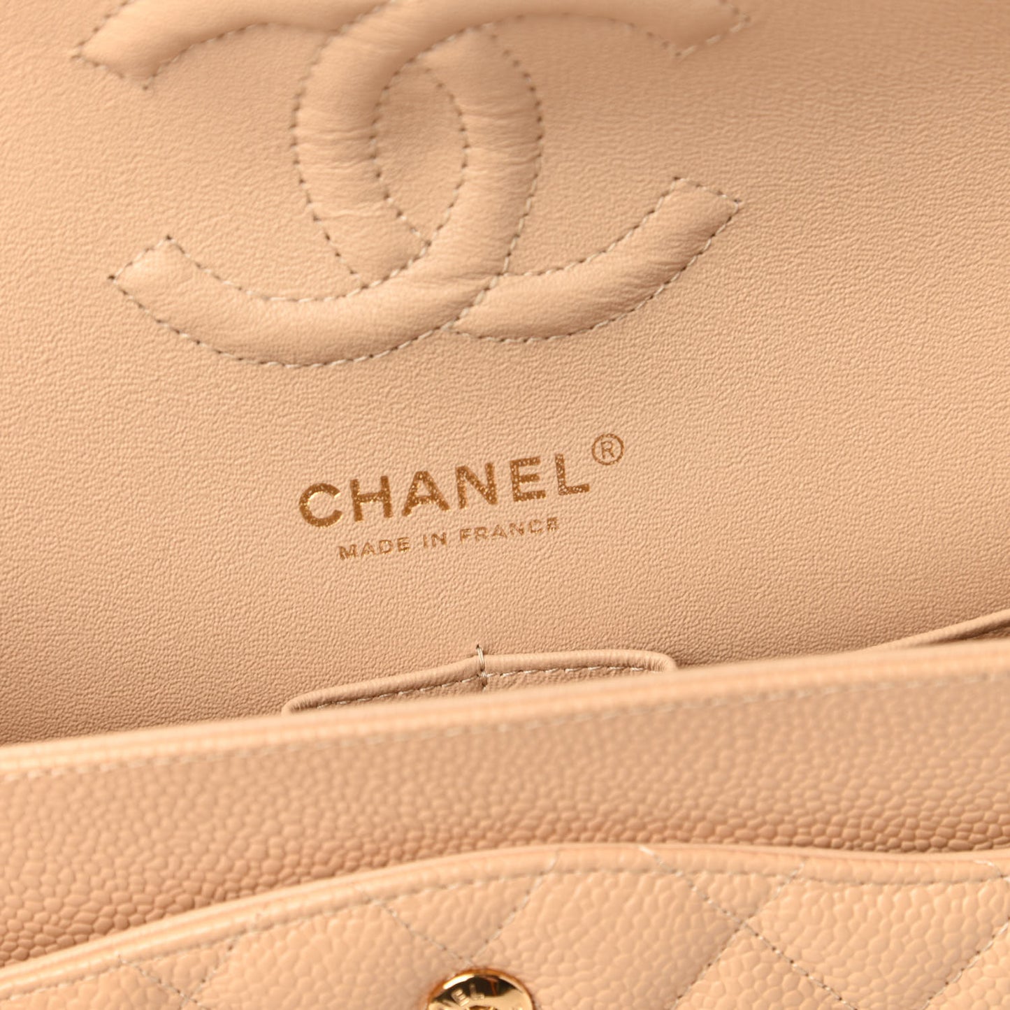 Caviar Quilted Medium Double Flap Beige Clair