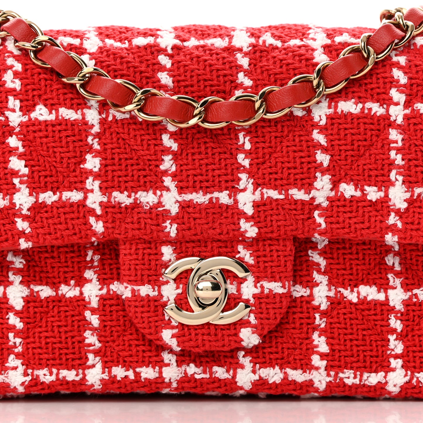 Tweed Quilted Mini Rectangular Flap White Red