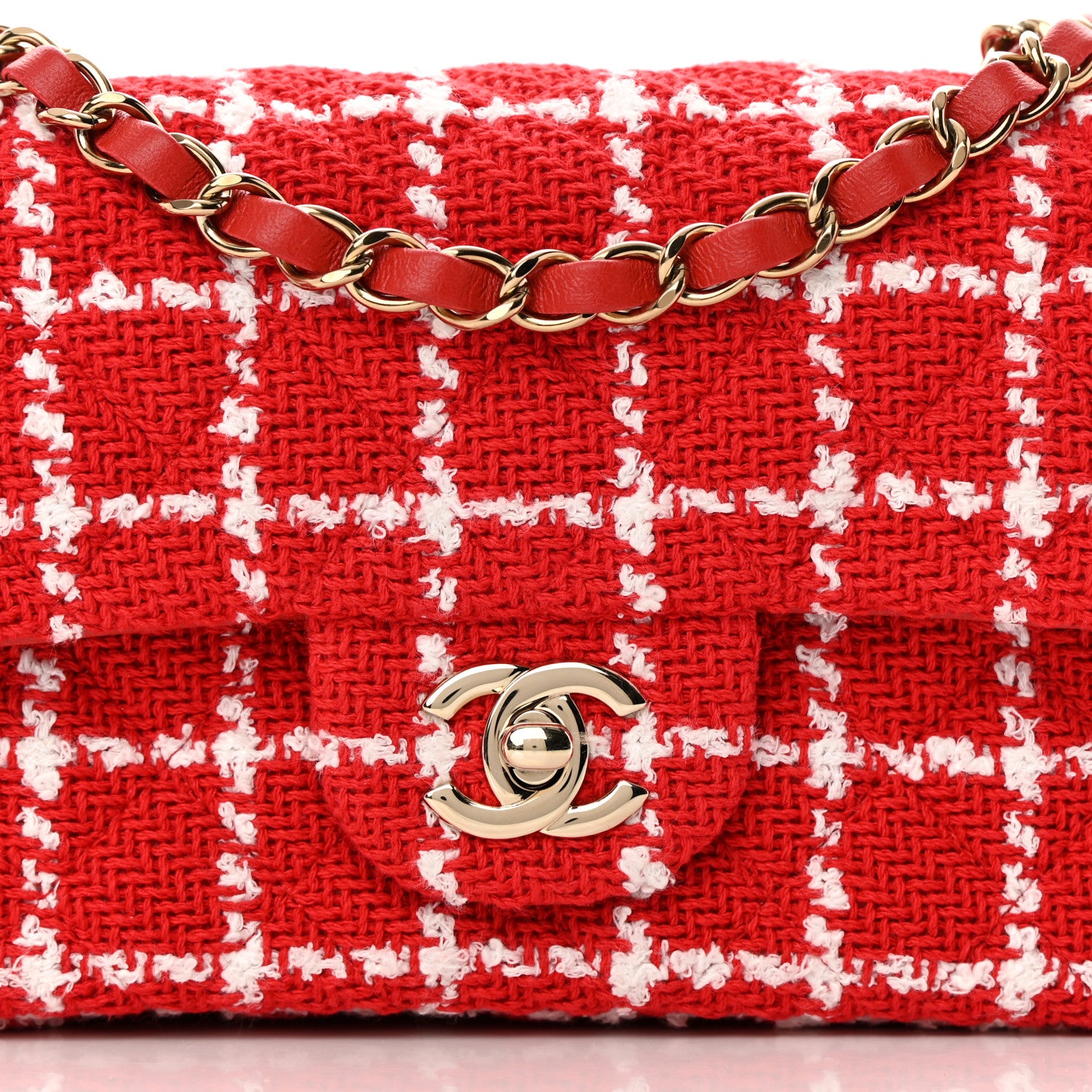 Chanel Tweed Quilted Mini Rectangular Flap White Red 8 of 12