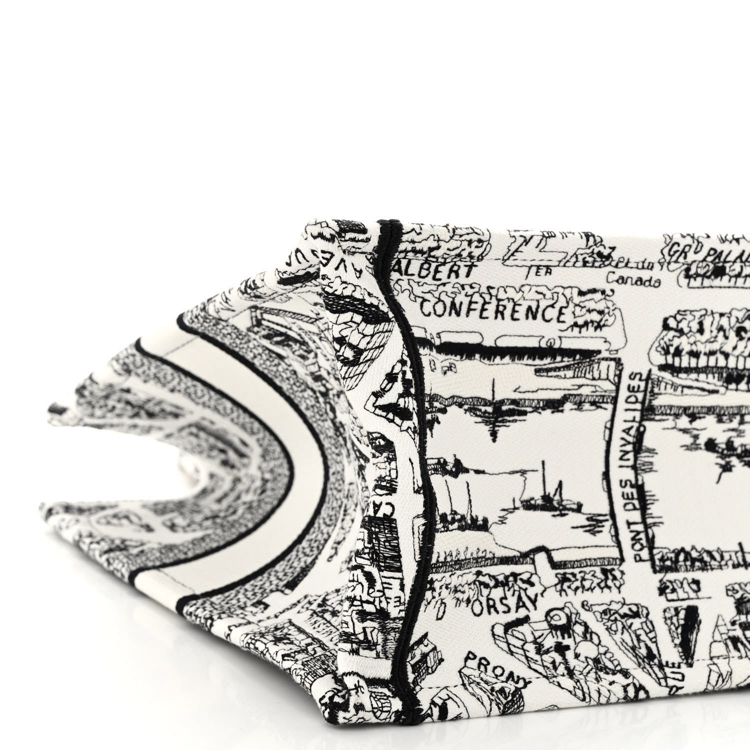 Christian Dior Canvas Embroidered Medium Plan De Paris Book Tote White Black 8 of 9