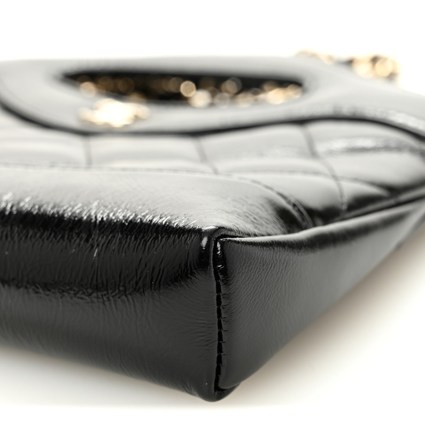 Shiny Crumpled Calfskin Quilted Nano 31 Shopping Bag Black