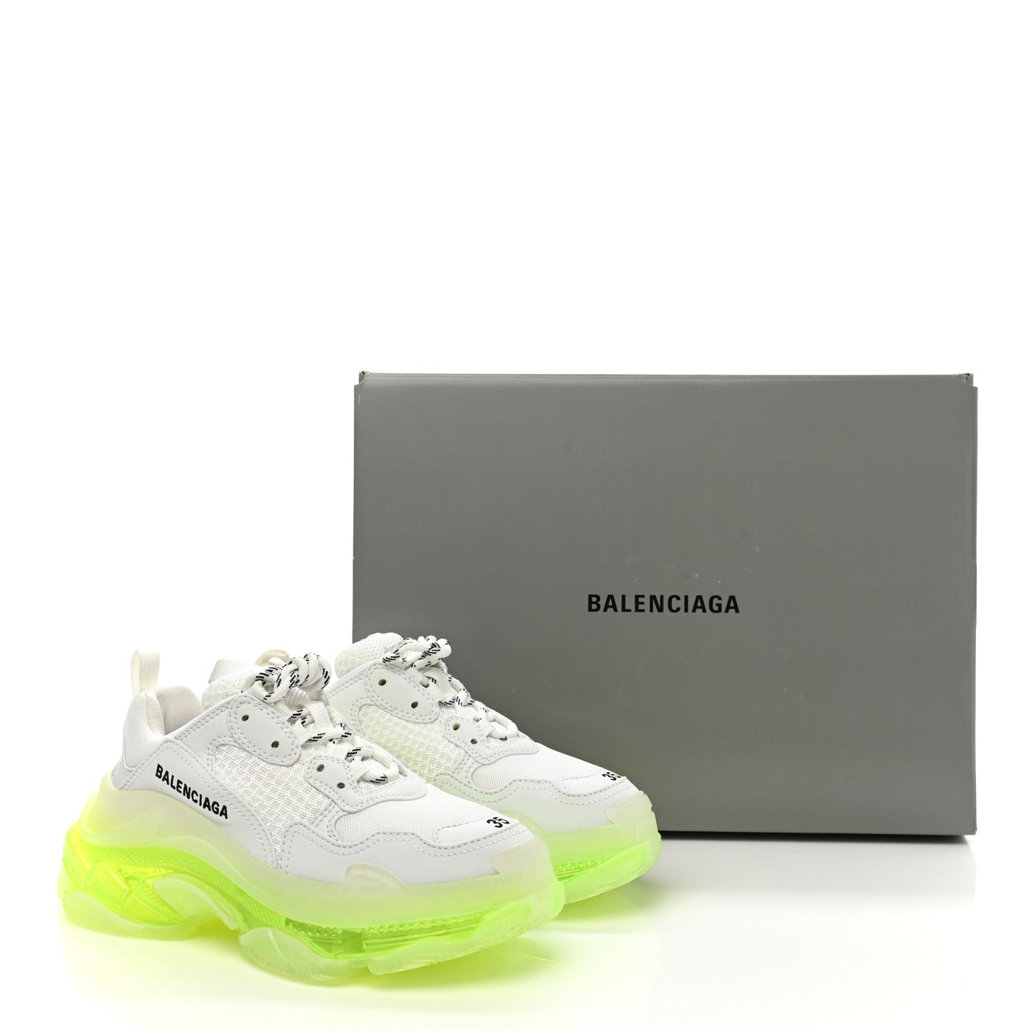 Fabric Mesh Clear Sole Fluo Womens Triple S Sneakers 35 White Fluo Yellow