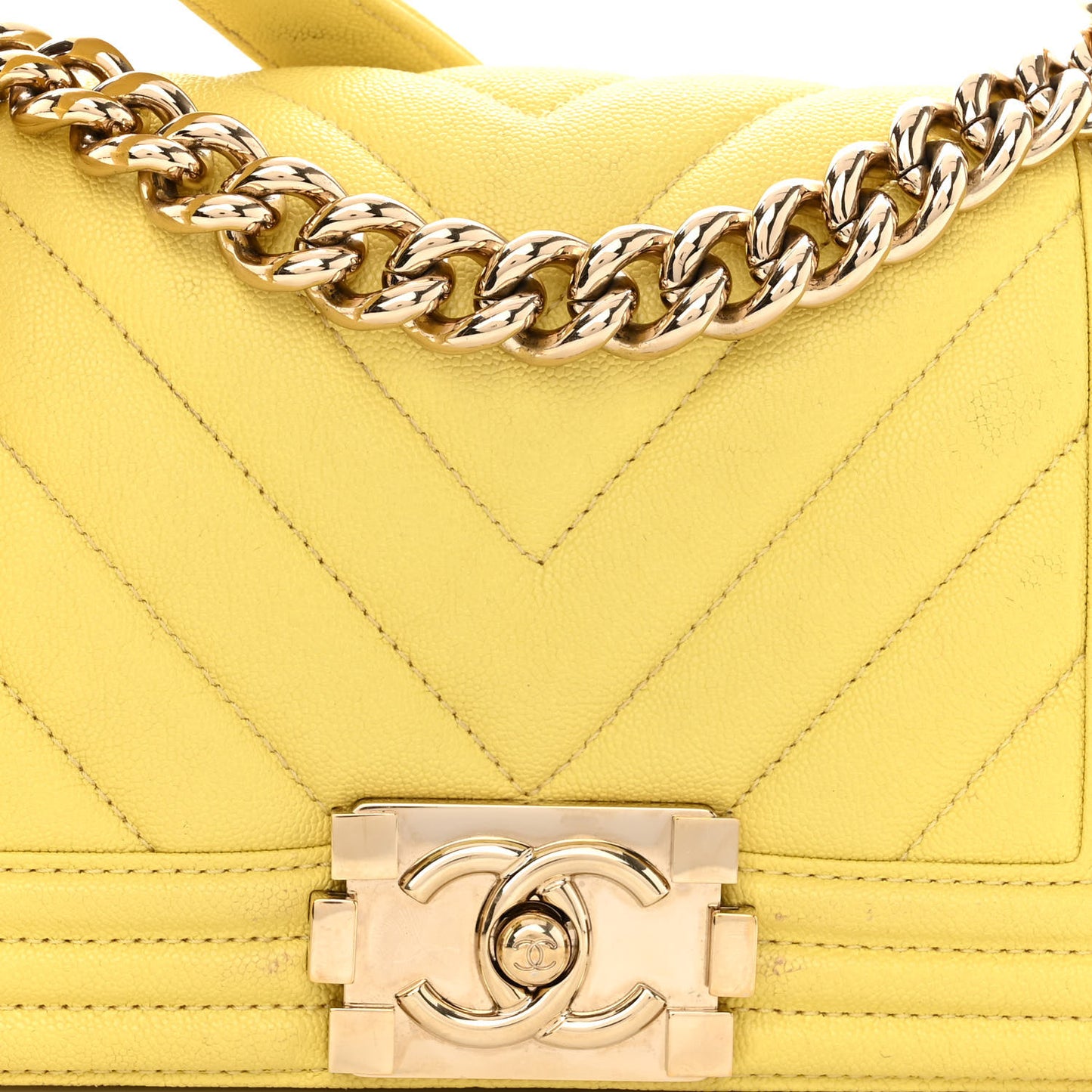 Caviar Chevron Quilted Small Boy Flap Yellow