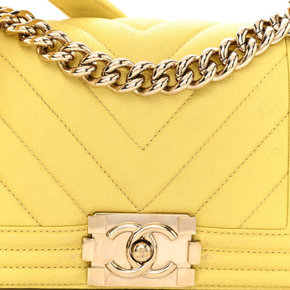Chanel Caviar Chevron Quilted Small Boy Flap Yellow 8 of 10