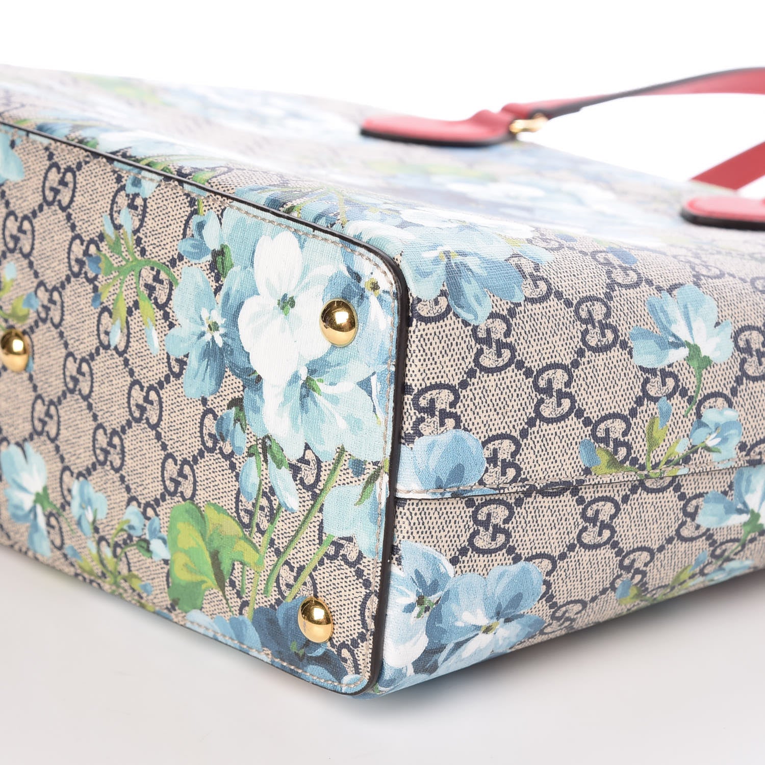 Gucci GG Supreme Monogram Blooms Medium Zippered Bucket Tote Beige Blue Navy Hibiscus Red 9 of 9