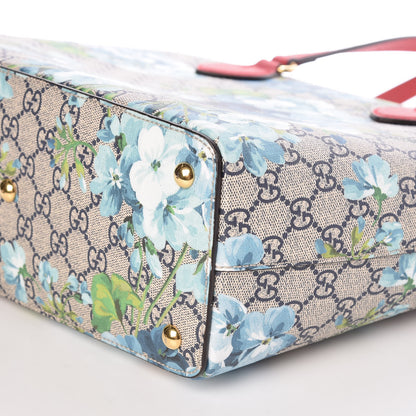 Gucci GG Supreme Monogram Blooms Medium Zippered Bucket Tote Beige Blue Navy Hibiscus Red 9 of 9