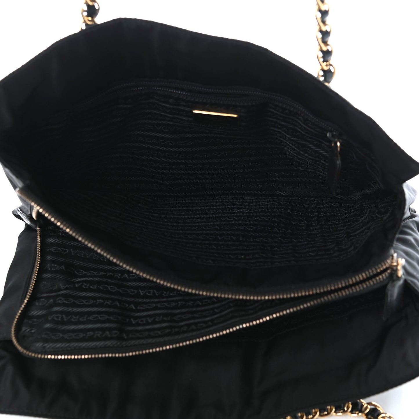 Nylon Tessuto Acciaio Chain Shoulder Bag Black