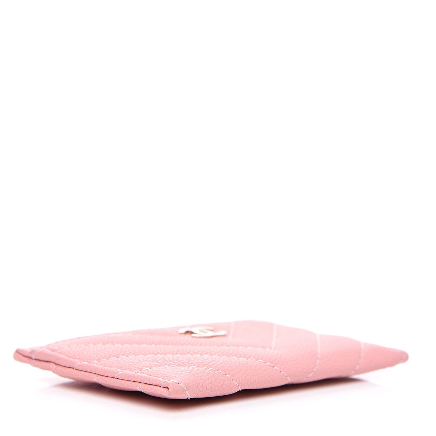 Caviar Chevron Quilted Card Holder Wallet Pink
