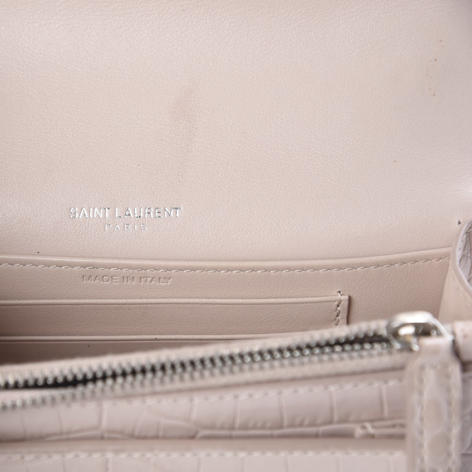Saint Laurent Calfskin Crocodile Embossed Monogram Sunset Chain Wallet Marble Pink 7 of 13