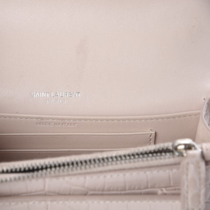 Saint Laurent Calfskin Crocodile Embossed Monogram Sunset Chain Wallet Marble Pink 7 of 13