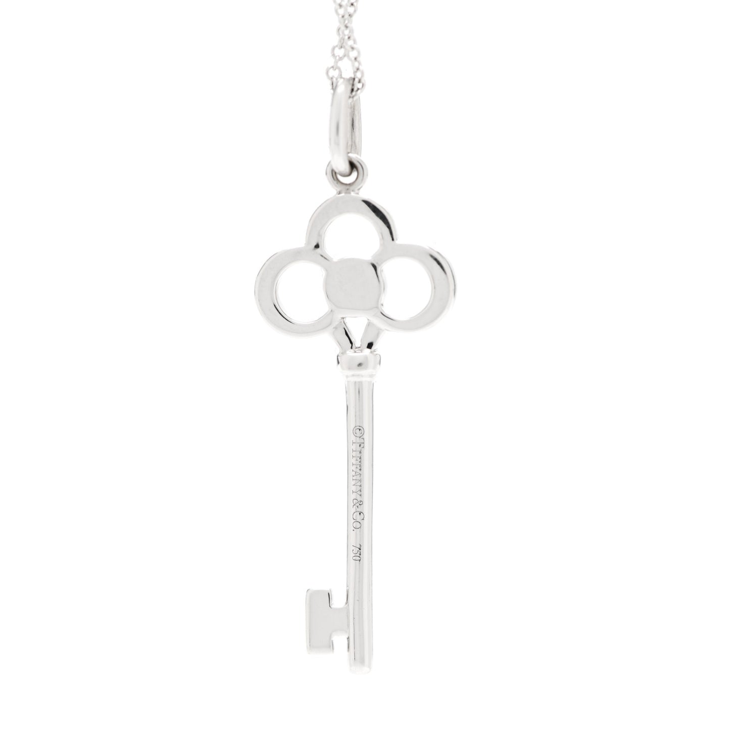 18K White Gold Diamond Crown Key Pendant Necklace