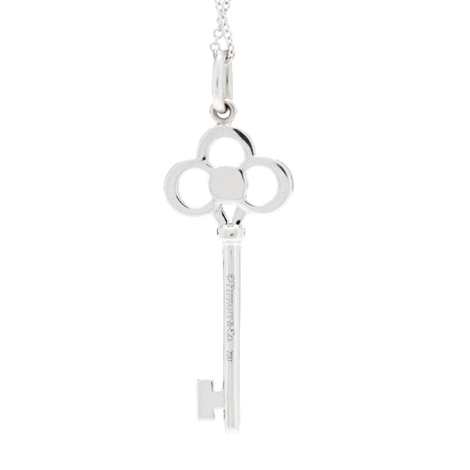 Tiffany 18K White Gold Diamond Crown Key Pendant Necklace 4 of 6
