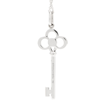 Tiffany 18K White Gold Diamond Crown Key Pendant Necklace 4 of 6