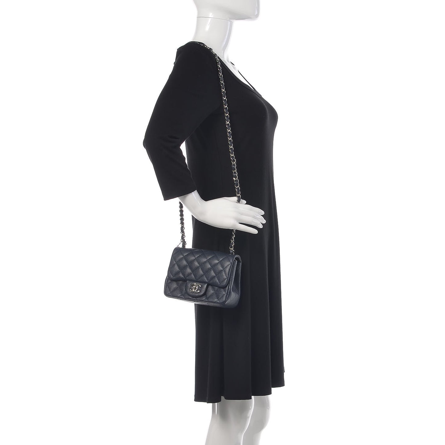 Caviar Quilted Mini Square Flap Navy