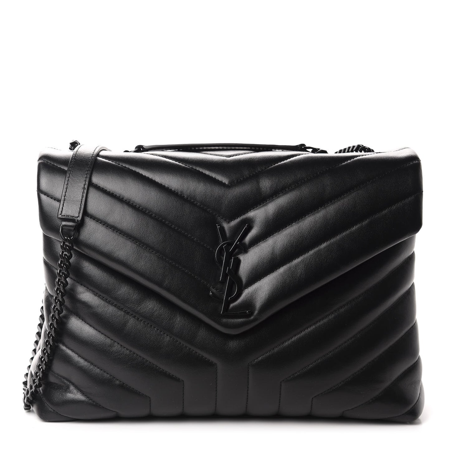Calfskin Y Quilted Monogram Medium Loulou Chain Satchel Black