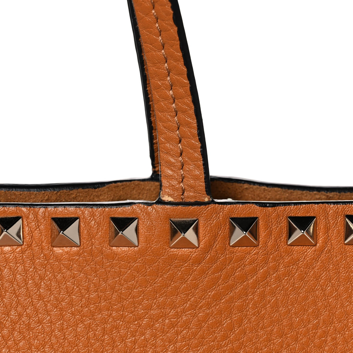 Grained Calfskin Rockstud Shoulder Tote Tan