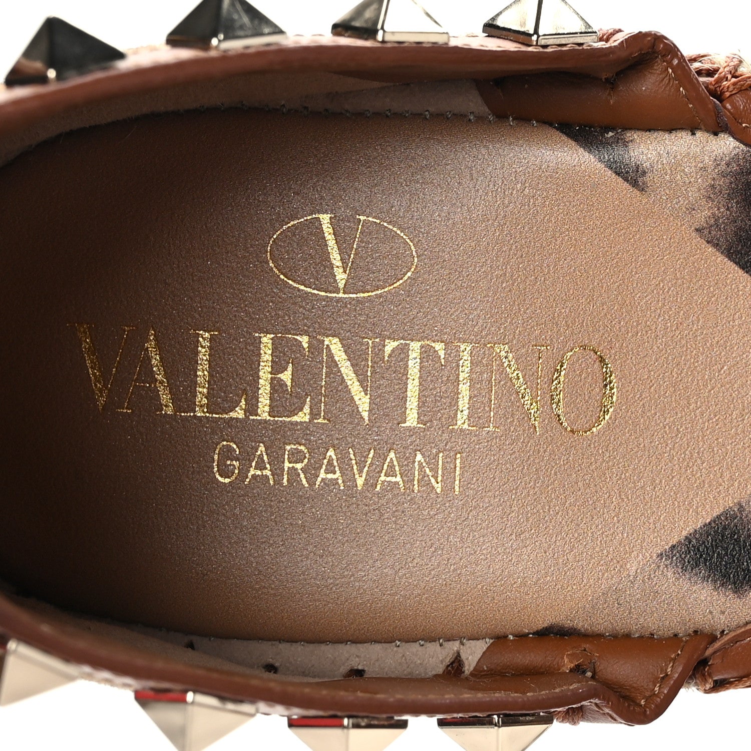 Valentino Garavani Canvas Leopard Print Rockstud Ankle Wrap Espadrille Flatform Sandals 37 Brown 6 of 8