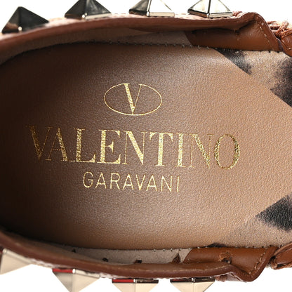 Valentino Garavani Canvas Leopard Print Rockstud Ankle Wrap Espadrille Flatform Sandals 37 Brown 6 of 8