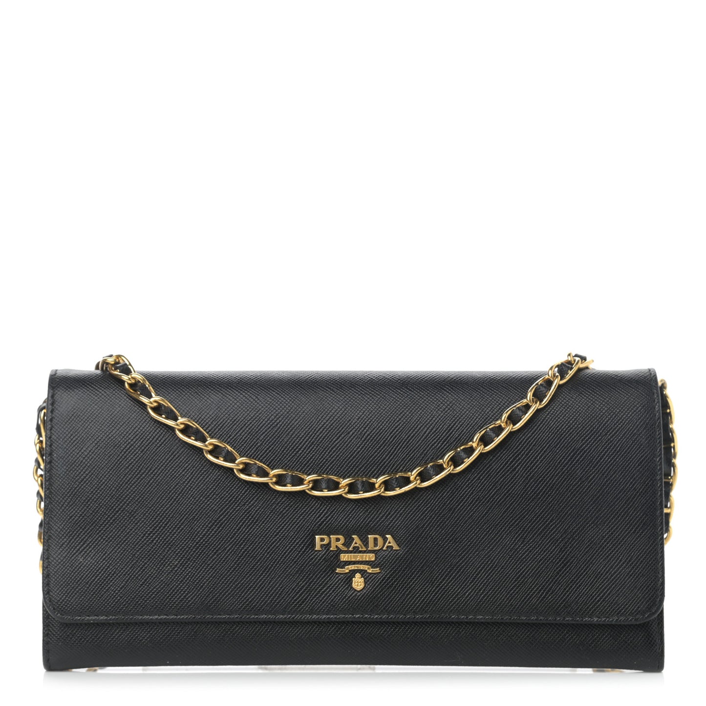 Saffiano Metal Oro Chain Wallet Black