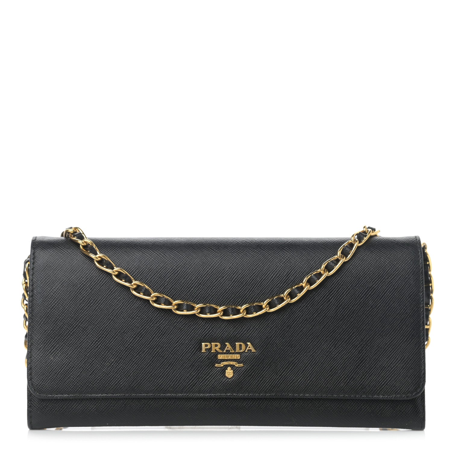Prada Saffiano Metal Oro Chain Wallet Black 1 of 12