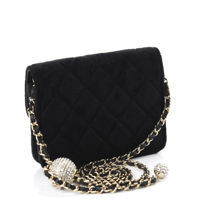 Chanel Velvet Quilted Pearl Crush Clutch With Chain Black 3 of 12