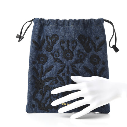 Prada Denim Impuntura Drawstring Pouch Blue Black 2 of 10