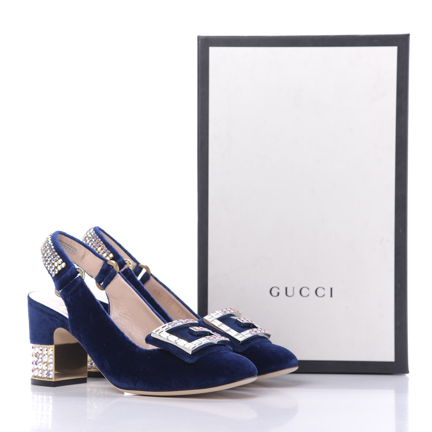 Gucci Velvet Crystal Square G Madelyn Slingbacks 36.5 Cobalt Blue 11 of 11
