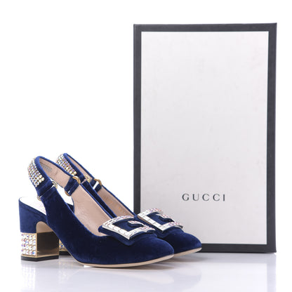 Gucci Velvet Crystal Square G Madelyn Slingbacks 36.5 Cobalt Blue 11 of 11