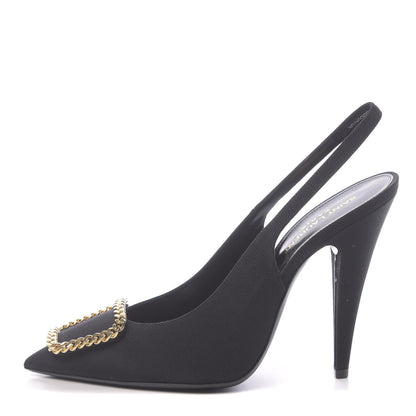 Saint Laurent Grosgrain St. Sulpice Chain Buckle Slingback Pumps 40 Black 1 of 9