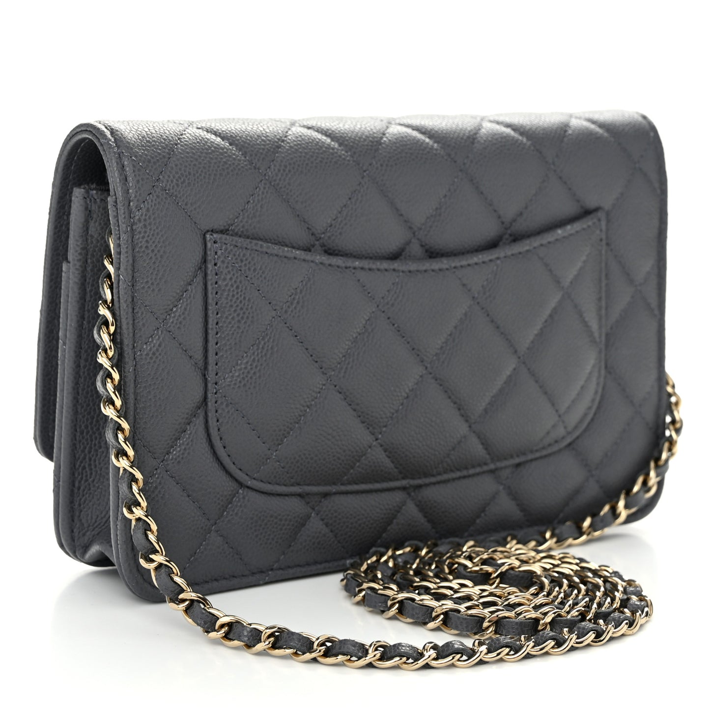 Caviar Quilted Wallet on Chain WOC Grey