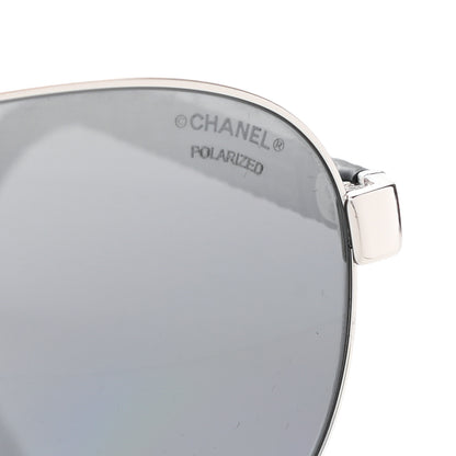 Chanel Lambskin Quilted CC Aviator Sunglasses 4195-Q White Silver 5 of 9