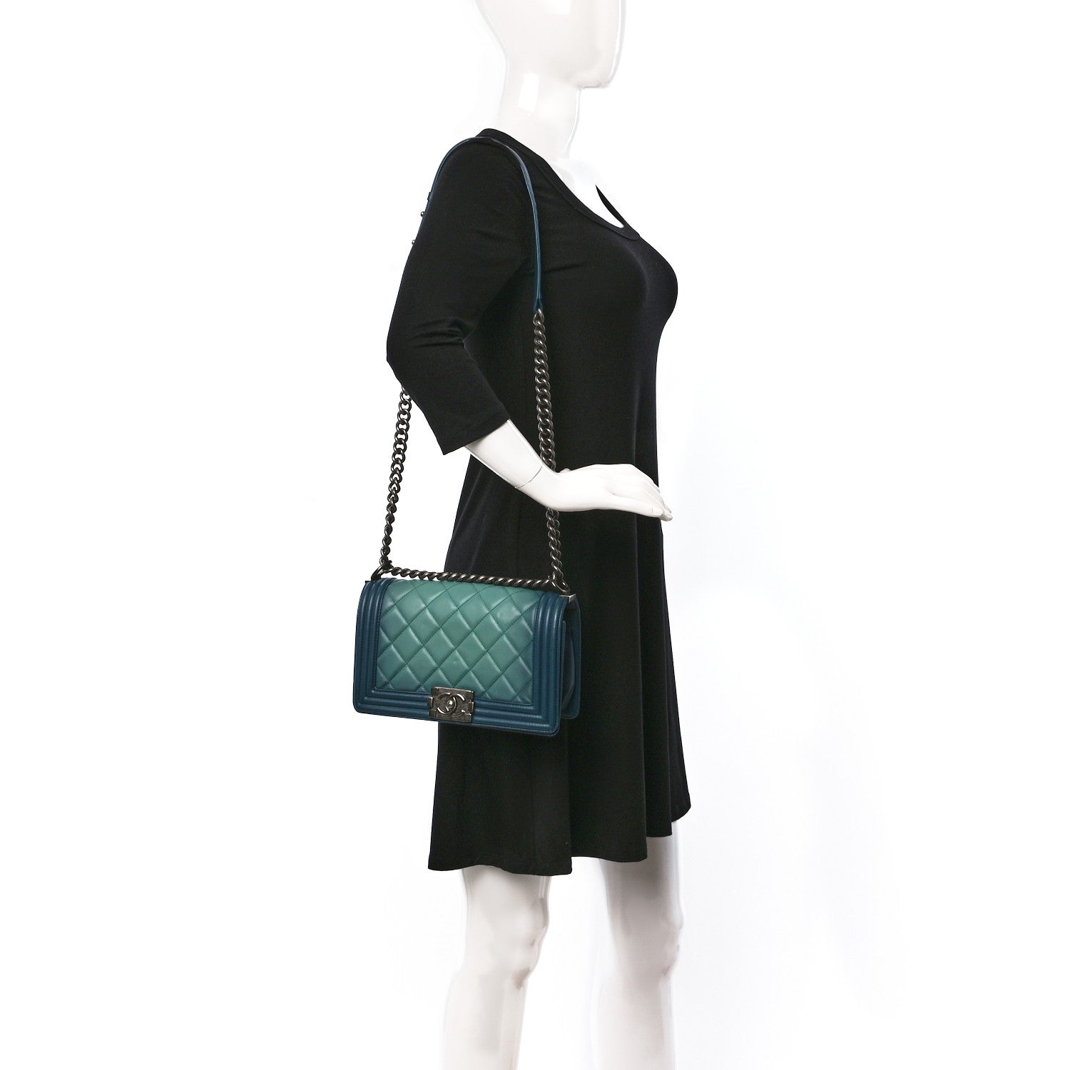 Chanel Calfskin Ombre Faded Quilted Medium Boy Flap Green 2 of 9
