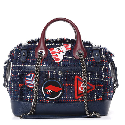 Chanel Tweed Trip Bowling Bag Navy Burgundy 1 of 9