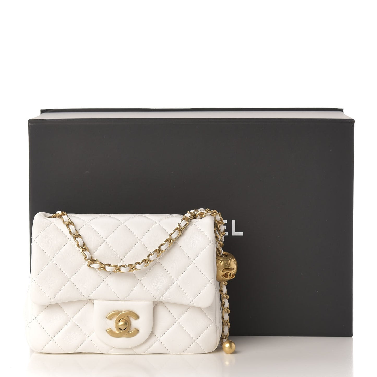Lambskin Quilted Mini Pearl Crush Flap White