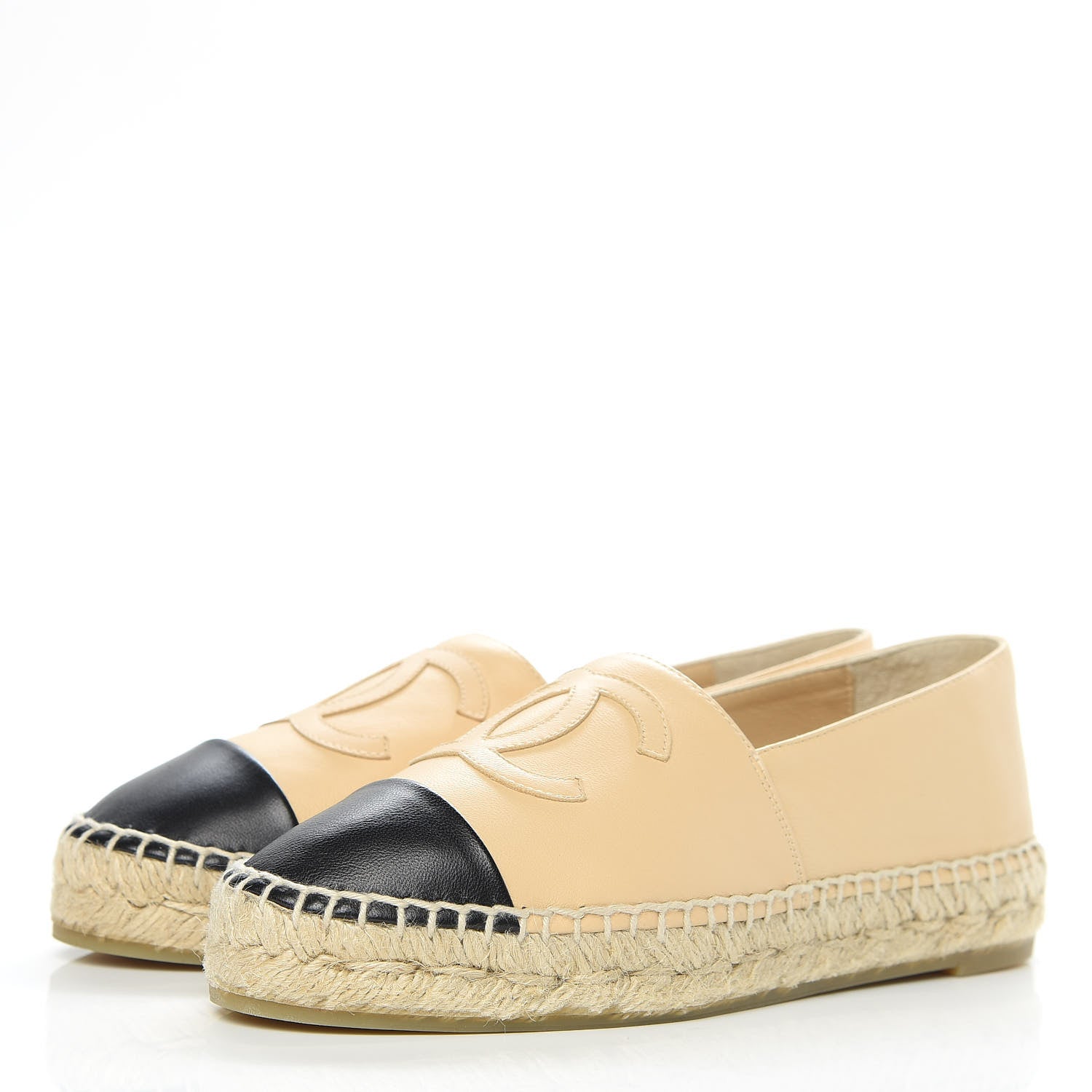 Chanel Lambskin CC Espadrilles 35 Beige Black 3 of 9