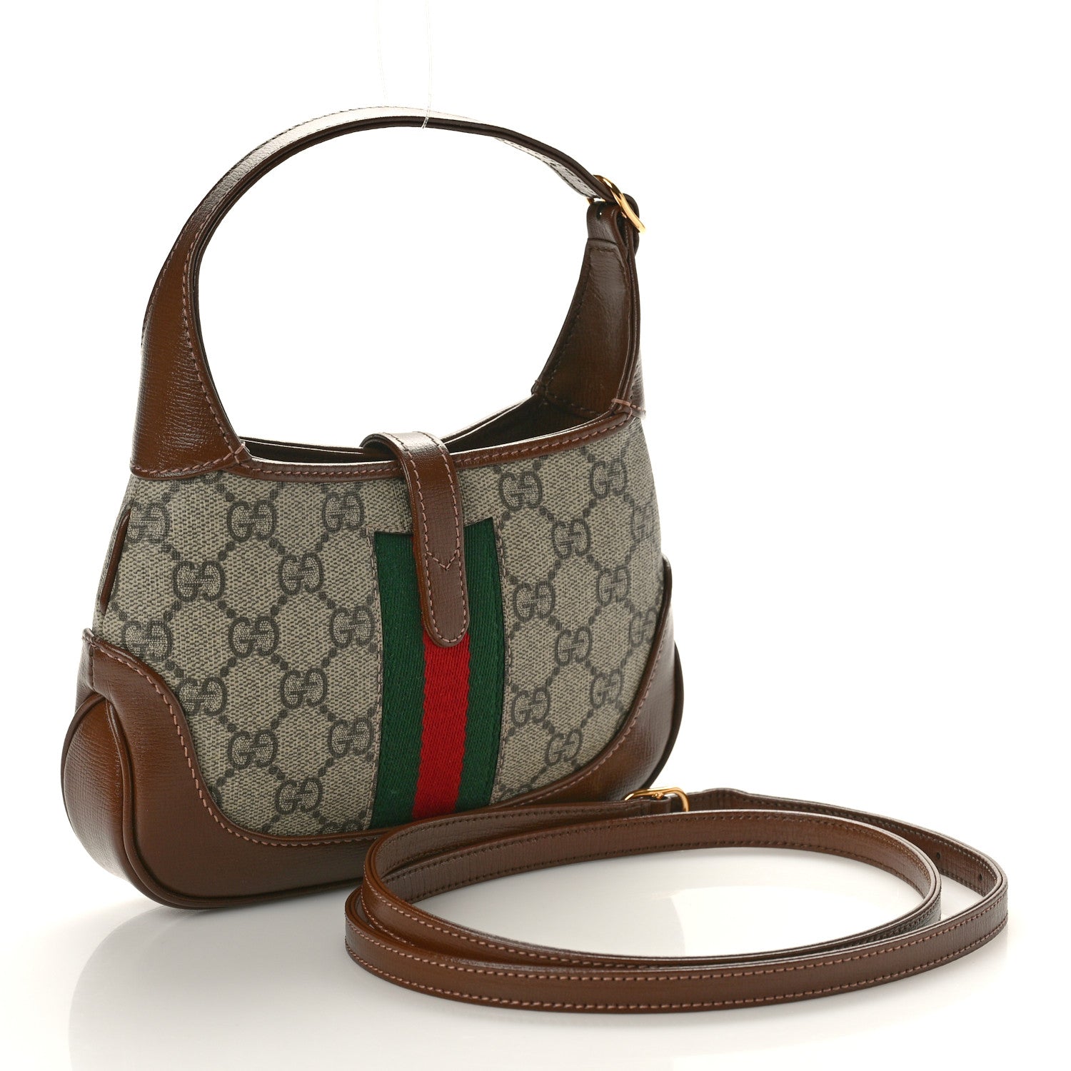 Gucci GG Supreme Monogram Azalea Calfskin Web Mini Jackie 1961 Hobo Beige Ebony Brown Sugar 3 of 10