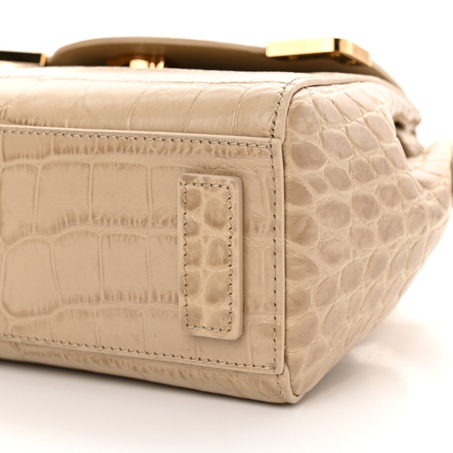 Calfskin Crocodile Embossed Small La Medusa Top Handle Bag Beige