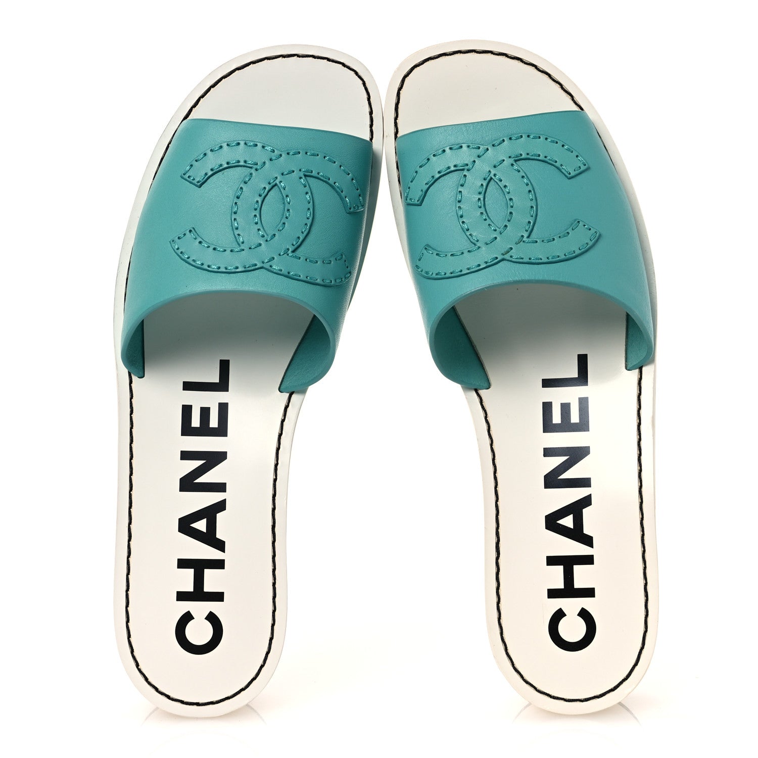 Chanel Calfskin CC Mules 38.5 Turquoise White 2 of 12