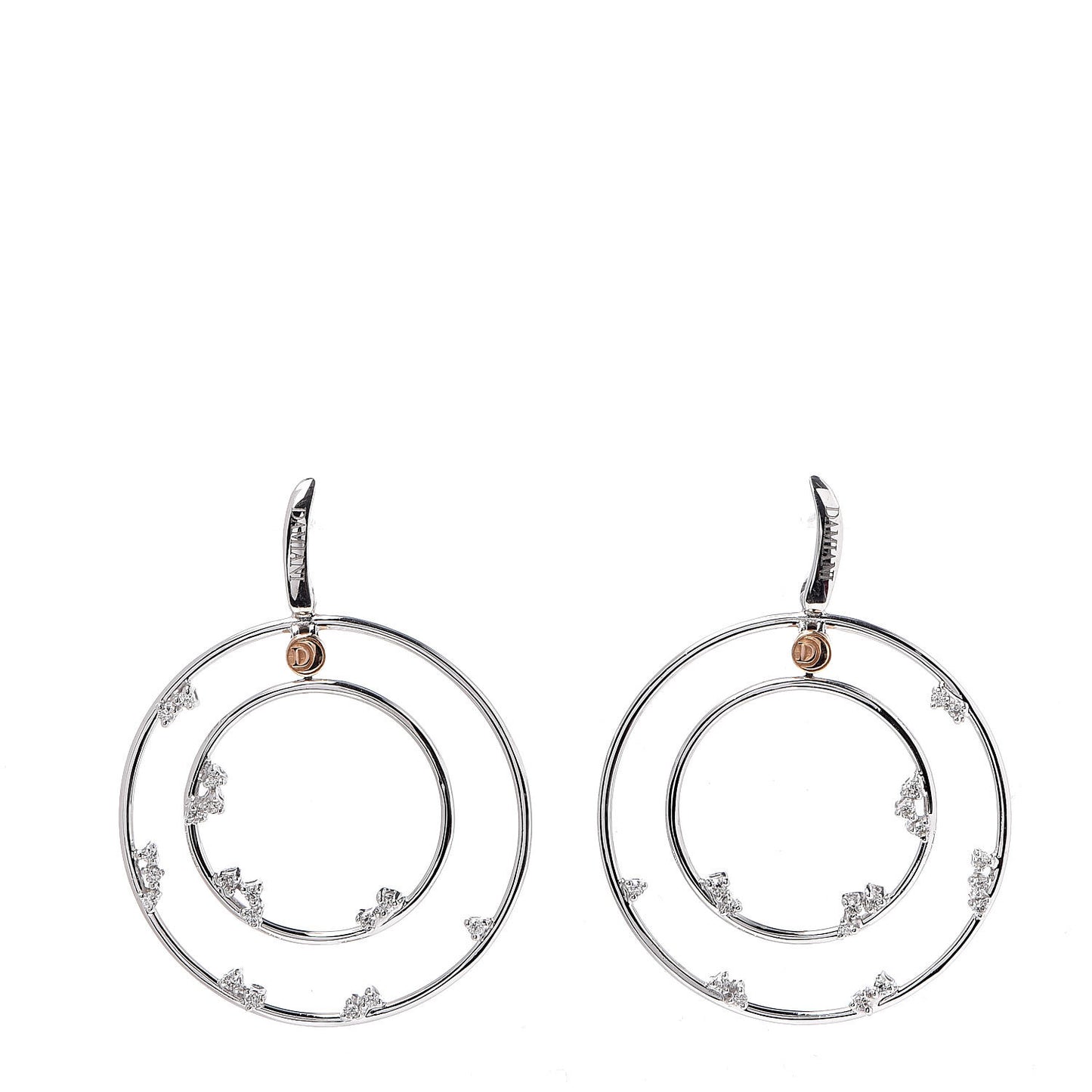 18K White Rose Gold Diamond Circle Drop Earrings