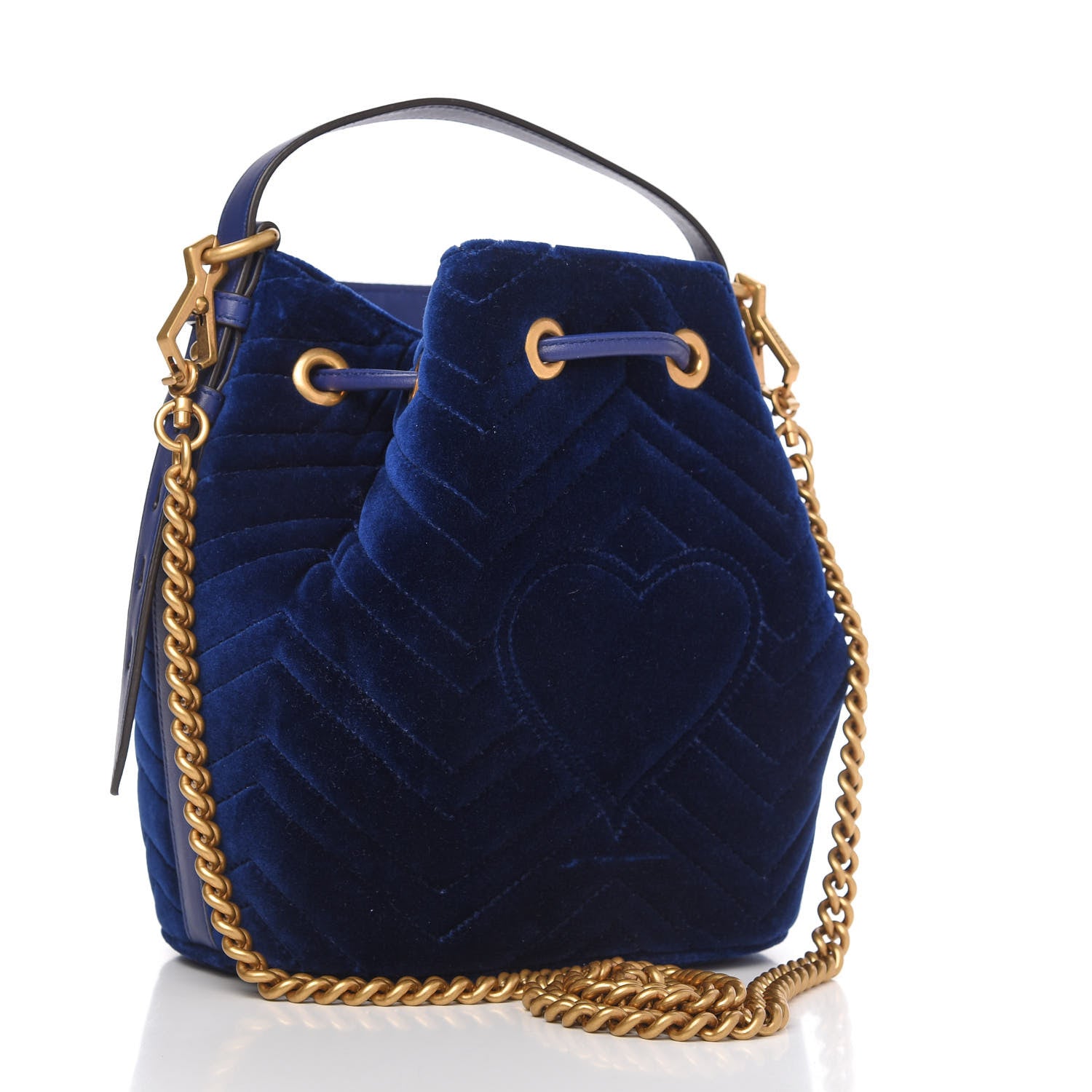 Gucci Velvet Matelasse GG Marmont Bucket Bag Cobalt Blue 3 of 10