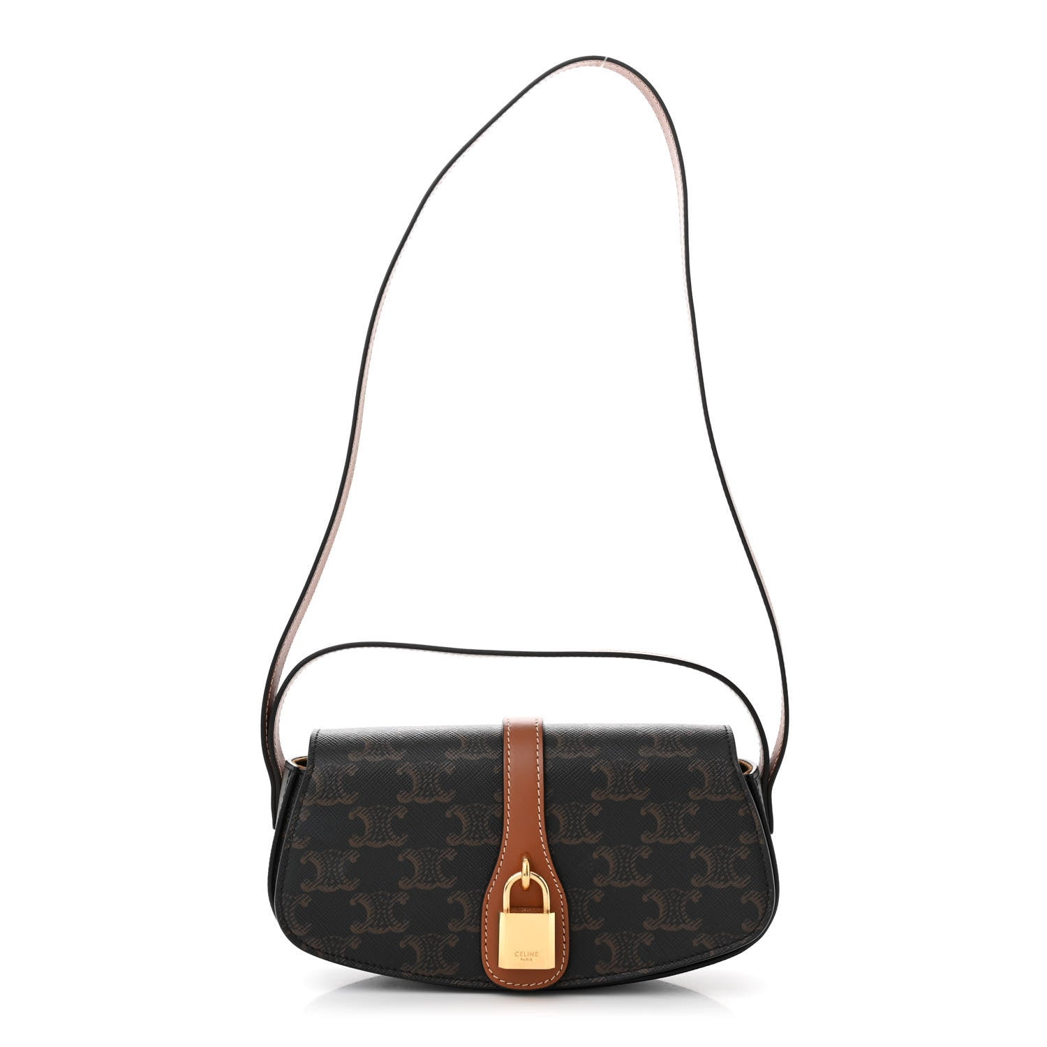 Celine Triomphe Canvas Calfskin Tabou Clutch on Strap Tan 1 of 10