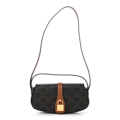 Celine Triomphe Canvas Calfskin Tabou Clutch on Strap Tan 1 of 10