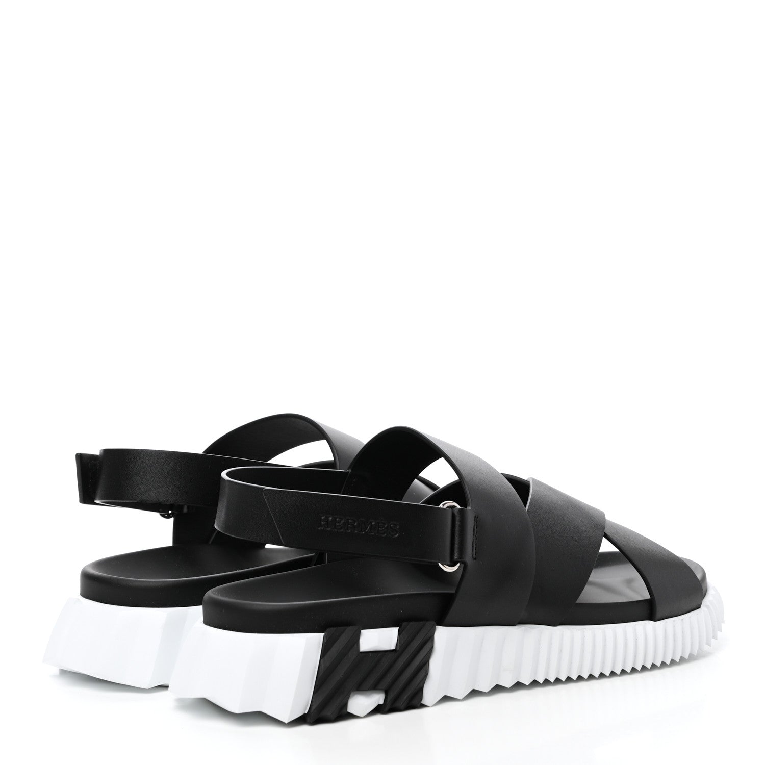 Hermes Calfskin Goatskin Mens Electric Sandals 44 Black White 4 of 8