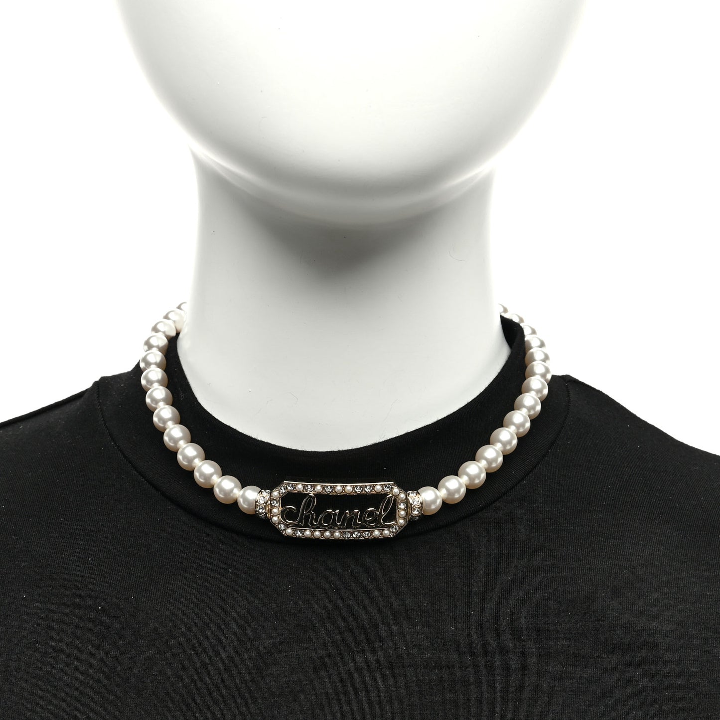 Pearl Crystal Logo Choker Gold Pearly White