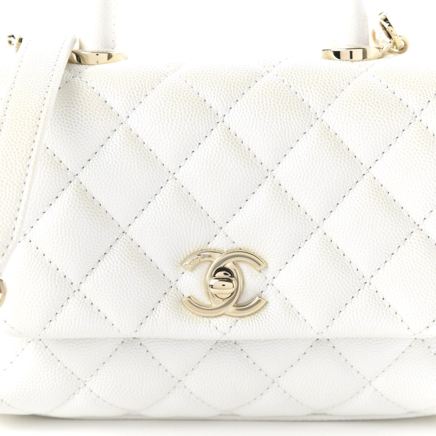 Iridescent Caviar Quilted Extra Mini Coco Handle Flap Ivory